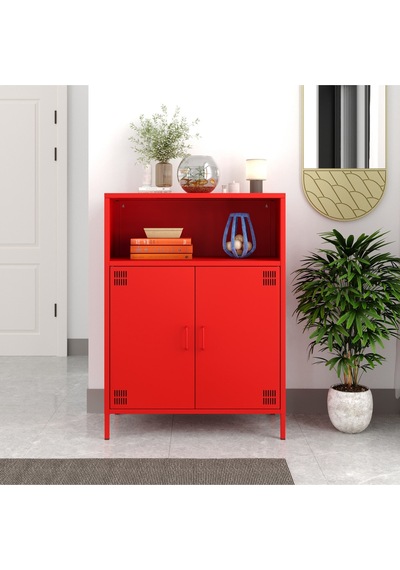 Pera Metal Dolap 2 Kapılı, Açık Raflı 80,50 X 40 X 109,50 Cm - 9 Renk Seçeneği Bulunmaktadır Ral 3020 Kırmızı