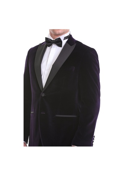 Hatemoğlu Mor Slim Fit Düz Sivri Yaka Kadife Klasik Smokin Damatlık 331221 Mor