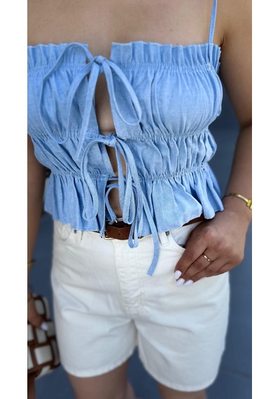 Ekru Denim Şort Ekru