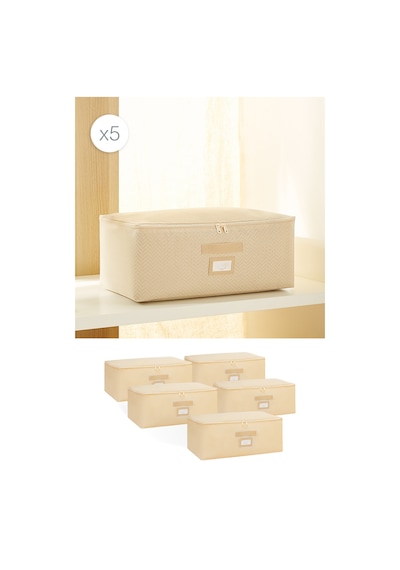 Ocean Home Textile 5'li Orta Boy Bej Balıksırtı Hurç Set 52 x 28 x 21 cm