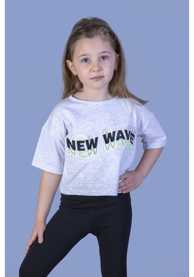 Toontoy Kids Toontoy Kız Çocuk New Wave Baskılı Taş İşlemeli Tişört Gri Melanj Toontoy Kids Toontoy Kız Çocuk New Wave Baskılı Taş İşlemeli Tişört Gri Melanj