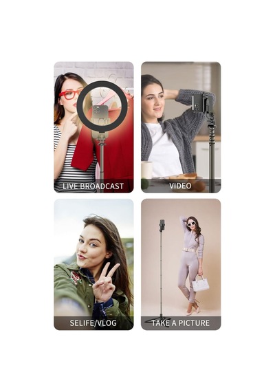 Q6 Katlanabilir Çok Fonksiyonlu Selfie Tripod Vlog Uzaktan Kumandalı 4 İn 1 Android Ios