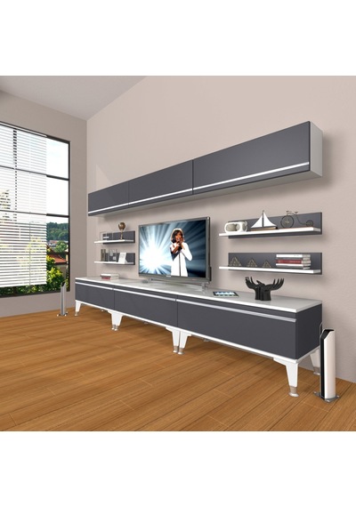Decoraktiv Eko 8y Mdf Silver Tv Ünitesi Tv Sehpası Beyaz - Antrasit