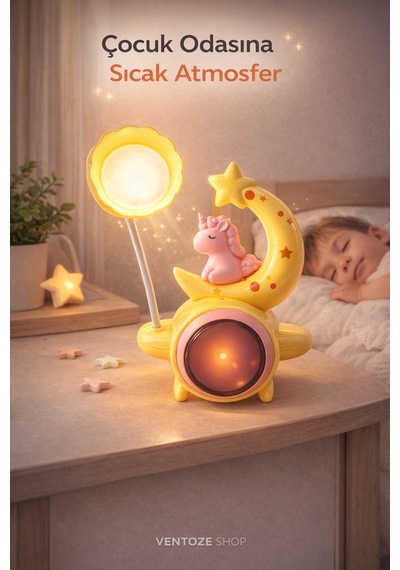 Dekoratif Ay Unicorn Gece Lambası Çocuk Ve Bebek Odası Işıklı Biblo Uyku Arkadaşı