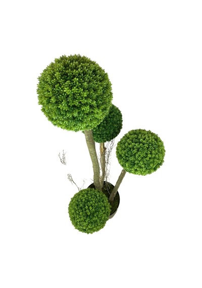Cihan Çiçekçilik 4'lü Çamdalı Şimşir Top 170 Cm Yapay Ağaç 30x30 Metal Saksı Yeşil
