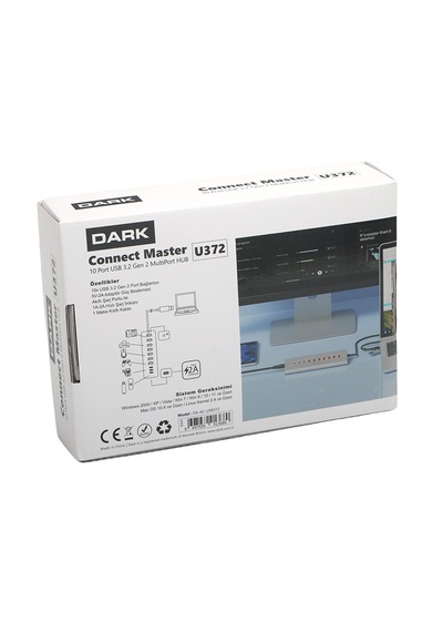 Dark 10 Port Usb 3.2 Gen2 Hub, 7x Usb-a, 3x Type-c, 10gbps, Adaptörlü Çoklayıcı Dk Ac Usb372