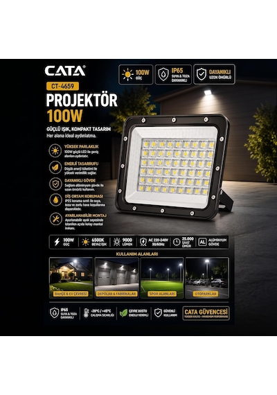 Lexroo 100w Slim Led Projektör Cata Ct-4659b - Beyaz Işık 6400k