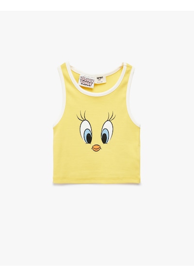 Koton Tweety Lisanslı Baskılı Pamuklu Kolsuz Bisiklet Yaka Atlet Sarı 6skg30012ak Sarı