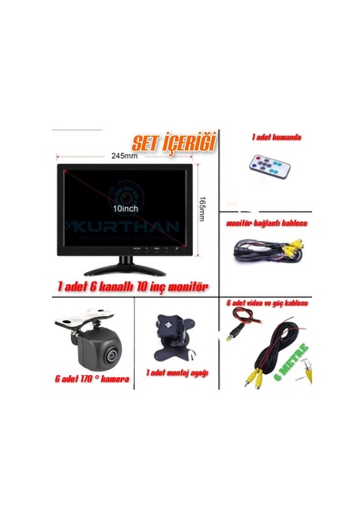 10 İnç 6 Kanallı 170 '' 6 Kameralı Araç Monitörü Twogo Go-6006