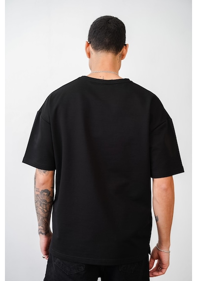King-Brich Bisiklet Yaka Battal Boy Oversize Kalıp Basic Tişört Siyah