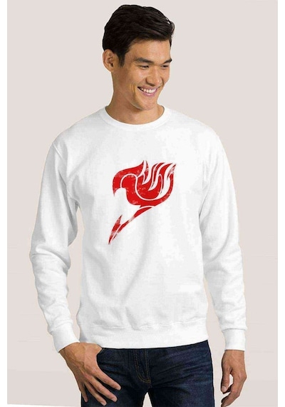Anime Fairy Tail Glass Guild Baskılı Beyaz Erkek Sweatshirt (528464165)