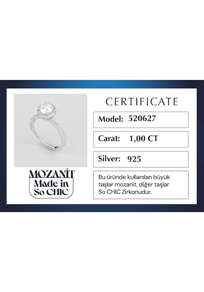 Mozanit Evreni 18 Ayar Beyaz Altın Kaplama Gümüş Ayarlanabilir Yüzük Beyaz
