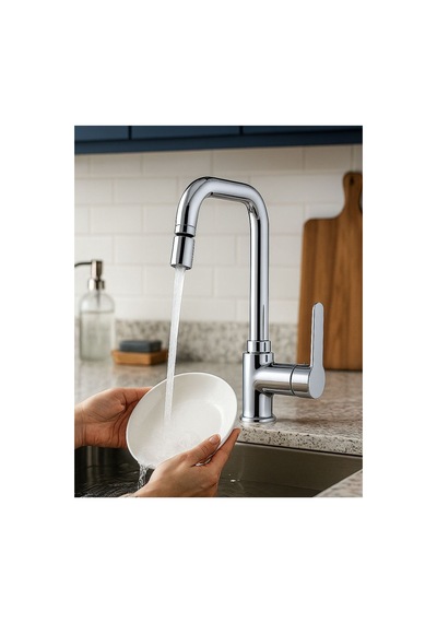 Rena Design Mutfak Evye Bataryasi Krom Modern 360 Derece Dönebilir Hareketli Başlik Prinç Gövde Garanti L Musluk