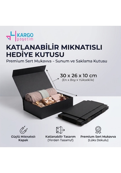 Katlanabilir Mıknatıslı Hediye Kutusu Premium Mukavva Sunum Ve Saklama Kutusu Orta 30x26x10 Cm
