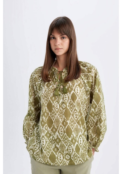 DeFacto Relax Fit Desenli Vual Uzun Kollu Tesettür Bluz Tunik C9738AX24SMGN1156