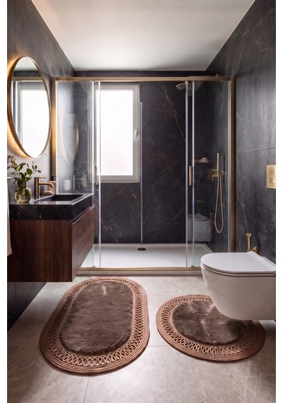 Banyo Paspası Takımı 60x100+60x60 Cm İç Trikot Mouss Kahve & Camel