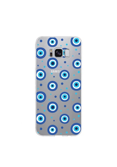 Samsung Galaxy S8 İle Uyumlu 1mm Slim Fit Nazar Boncuğu 1 Baskılı Şeffaf Kılıf Şeffaf