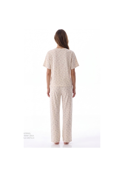 Penti Gardenya Hallie Şal Desenli Kısa Kollu Pantolon Pijama Takımı Ekru