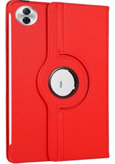 Honor Pad 10 12.1 Inç Kılıf Koruyucu 360 Dönebilen Standlı Pu Deri Tablet Ön Arka Kapak Kırmızı