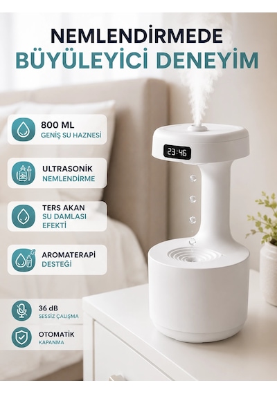 Mey İthalat Ultrasonik Hava Nemlendirici 800 Ml Aromaterapi Difüzör Ters Su Damlası Efektli