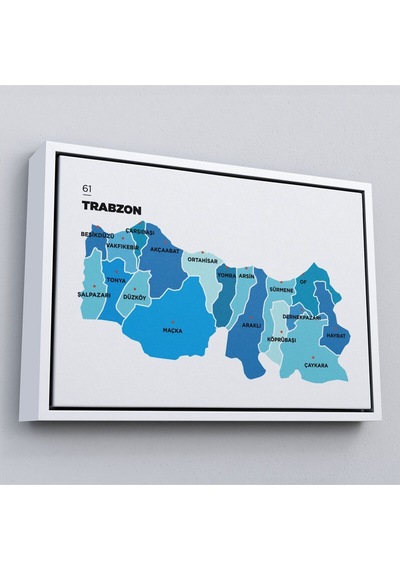 Çerçeveli Trabzon İli Ve İlçeler Haritası Dekoratif Kanvas Tablo-1471