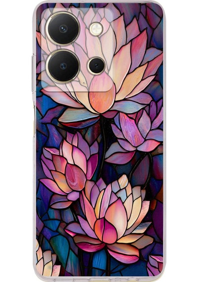 Printify Vivo Y36 İle Uyumlu Vitray Sessiz Lotus Tasarımlı Şeffaf Silikon Kılıf Şeffaf