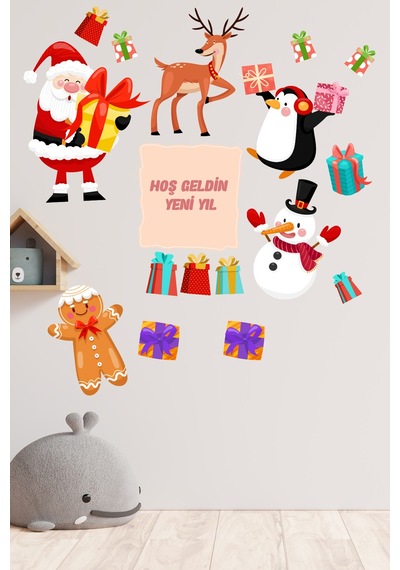 Crevidi Sevimli Noel Baba Ve Arkadaşlar Yıl Başı Cocuk Odası Duva