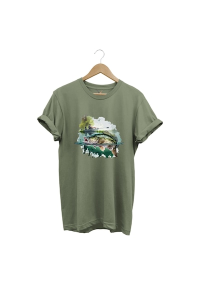Balıkçılık Levrek Balığı Ve Teknede Olta Ile Balık Tutmak %100 Pamuk Regular Fit Haki T-shirt Haki
