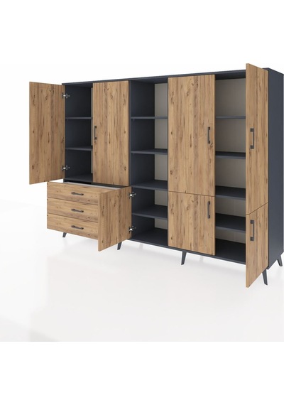 Hyperion Dolap 11 Raflı 3 Çekmeceli 7 Kapaklı 220x44x163 Antrasit Antrasit-çam