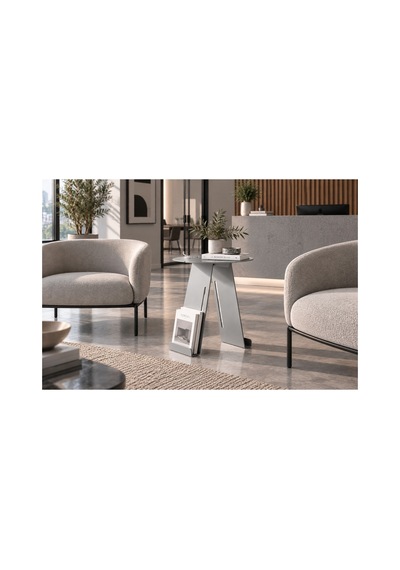 Folio Modern Metal Yan Sehpa Ve Dergilik, Yuvarlak Koltuk Kenarı Kitaplık Sehpa Gümüş - 945341616 Gümüş