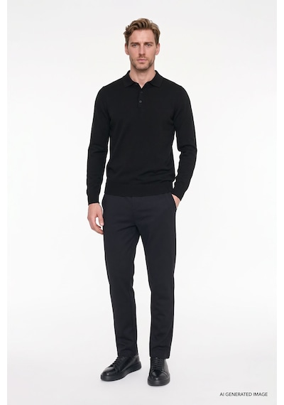 AC&Co / Altınyıldız Classics Erkek Sıyah Pamuklu Standart Fit Normal Kesim Beli Lastikli Diagonal Desenli Örme Pantolon Siyah