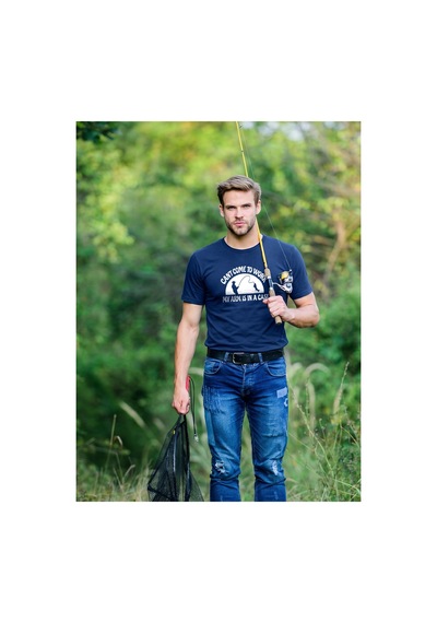 North Whiskers Can't Come To Work Esprili Balıkçı Temalı Baskılı %100 Pamuklu T-shirt Lacivert - 874914674 Lacivert - 874914674 Lacivert