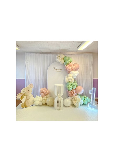 Retro Pink Blush Kış Yeşili Deniz Kumu Ve Beyaz Balon Zinciri 100 Adet Mix