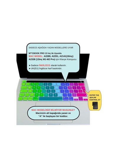 Macbook Klavye Koruyucu Avrupa İngilizce A2338 M1 M2 13 İnç A2251 A2289 A2141 16 İnç Uk Iso Ters L Enter Silikon Keyboard Cover Touch Bar Pembe Yeşil