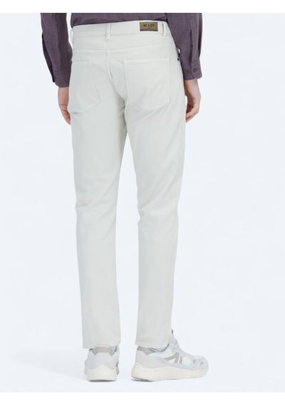 Kip Ekru Düz Dokuma Slim Fit Casual Pamuk Karışımlı Pantolon Ekru