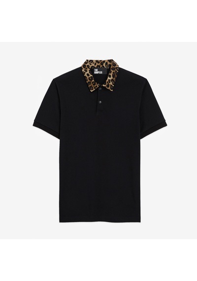 The Kooples Erkek Leopar Yakalı Siyah Polo