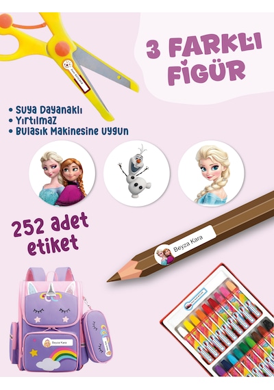 Okul Etiketi Kalem Defter Etiketi Karlar Prensesi Temalı Özel İsim Yazılabilen Etiket - 252adet