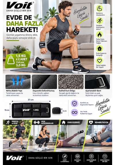 1,5 KG x 2 Adet Ayarlanabilir El ve Ayak Bilek Ağırlığı, Cırt Cırtlı Fitness Egzersiz Ağırlık Seti