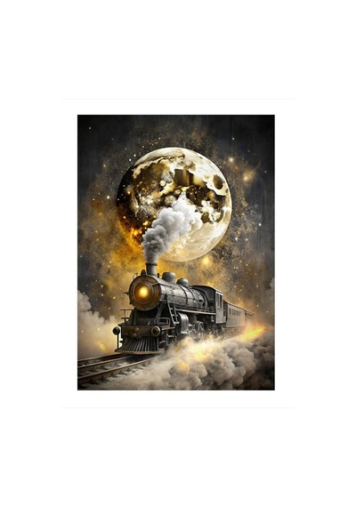Buharlı Tren Ve Dolunay Hediyelik Mdf Tablo 35cm X50cm