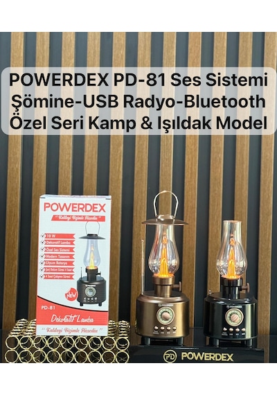 Powerdex Pd-81 Bluetooth Hoparlörlü Dekoratif Nostaljik Gaz Lambası Led Işıldak Kamp Lambası Usb Radyo Ses Sistemi