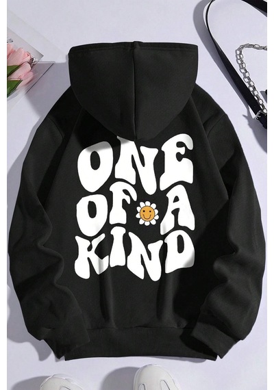 One Of A Kind Baskılı Oversize Sweatshirt Siyah