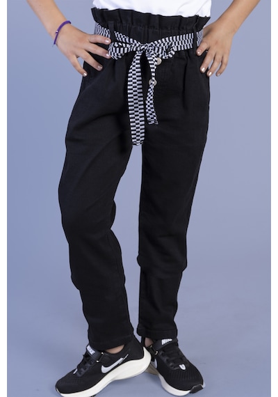 Toontoy Kız Çocuk Yüksek Bel İki Yanı Cepli Regular Fit Jean Pantolon Siyah