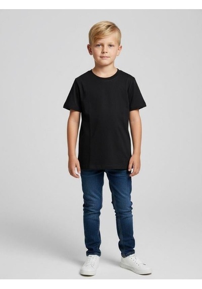Zekids Çocuk Pamuklu Basic Yuvarlak Yaka T-shirt-16714 SIYAH
