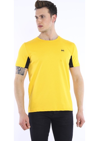 Escetic Erkek Sarı Erkek Slim Fit Pamuklu Kısa Kollu Bisiklet Yaka T-Shir