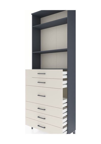 Arges Dolap 3 Raflı 7 Çekmeceli 2 Kapaklı 88x30x243 Antrasit-aytaşı Antrasit