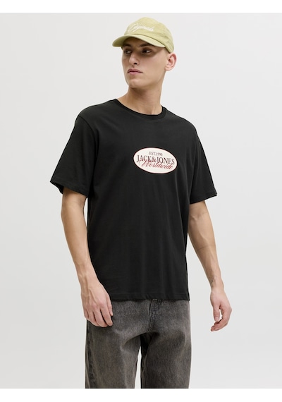 Jack & Jones Erkek Gögüs Logo Baskili Tisört - Catskills - 12297891 Siyah