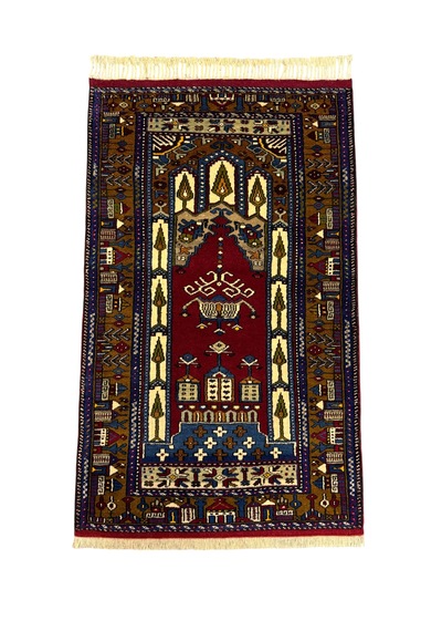 El Dokuma Sıfır Yahyalı Seccade 88x148 Kahve Kırmızı Kök Boya Yün Namazlık Kahverengi
