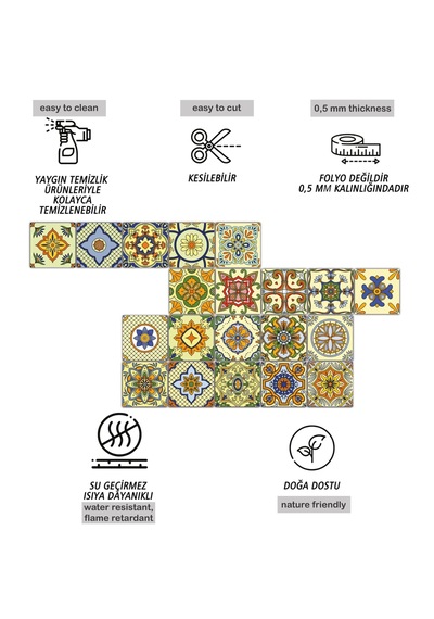 Kendinden Yapışkanlı Sarı Tile Desenli Pvc Karo 10x10 Cm 5 Li Paket