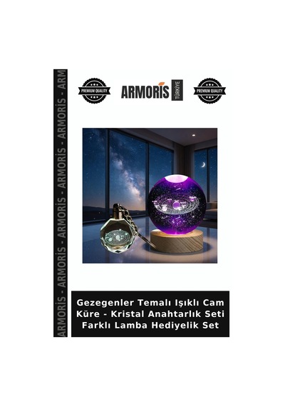 Gezegenler Temalı Işıklı Cam Küre - Kristal Anahtarlık Seti Farklı Lamba Hediyelik Set