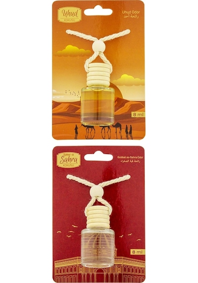 Uhud Kokusu ve Kubbetüs Sahra Kokusu 8 ML Araba Kokusu Cam Şişe